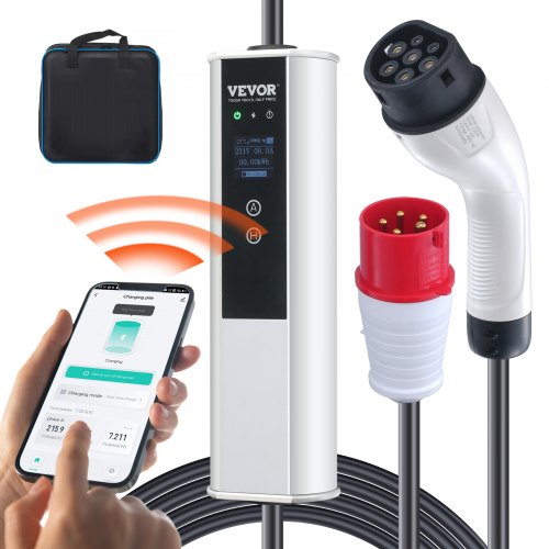 VEVOR Portable EV Charger Type 2, 16A 3.68 kW/11 kW, Electric Vehicle Car Charger with 7.5 M Charging Cable CEE 16 Plug LCD, IEC 62196 Home EV Charging Station with Carry Bag Charging Cable Hook, IP66