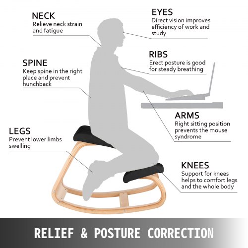 Black Details about   Wooden Ergonomic Kneeling Posture Office Chair 
