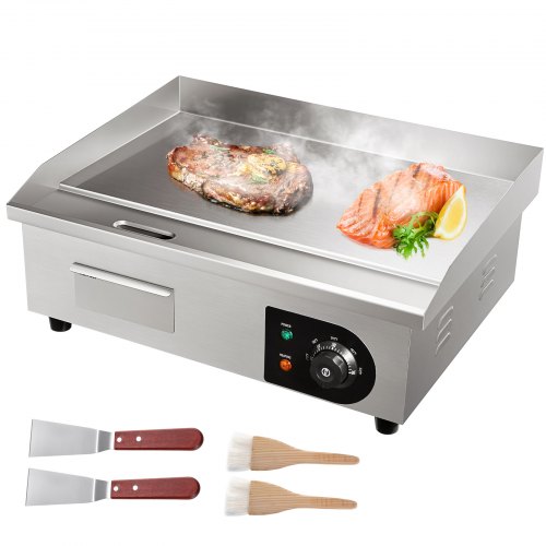 

VEVOR Commercial Electric Griddle, 21", 1600W Countertop Flat Top Grill, Stainless Steel Teppanyaki Grill with Non Stick Iron Cooking Plate, 122-572℉ Adjustable Temp Control 2 Shovels & Brushes, 110V