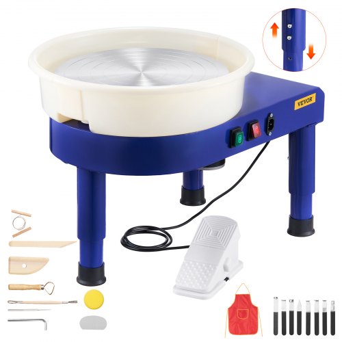 VEVOR Pottery Wheel, 14 in Ceramic Wheel Forming Machine, 60-300 RPM Adjustable Speed with Foot Pedal Control, Detachable Basin, Adjustable Lift Leg, Complete Accessories for Home Pottery, DIY, Blue