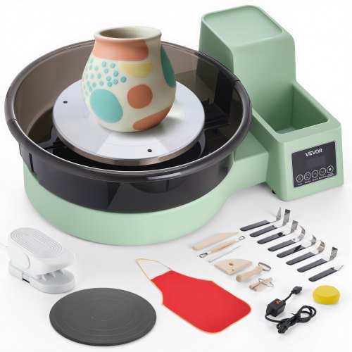 VEVOR Pottery Wheel for Adults, 36 and 28 cm Turntables, 450W Electric Table Top Pottery Wheel with Foot Pedal, 30-300 RPM Adjustable Speed, Detachable Basin, for Beginners, DIY Clay Art Craft, Green
