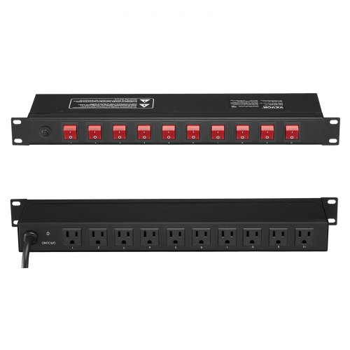 

VEVOR 19" 1U PDU 10 Outlets Rack Mount Power Strip Surge Overload Protection