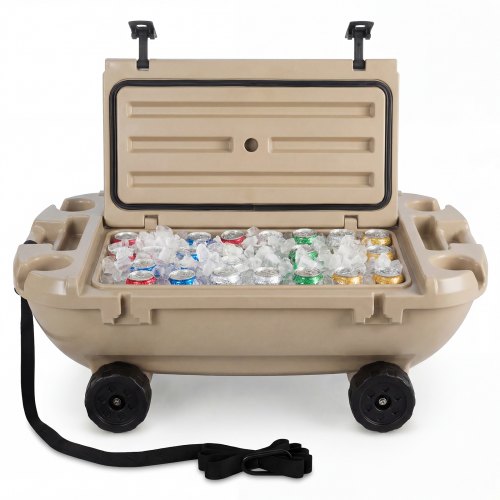 

VEVOR Floating Cooler, 40 QT Floating Ice Chest with Dry Storage, Wheels & Tow Rope, Premium LLDPE Amphibious Drink Cooler for Water & Land, Stable Cruiser on Lake, River, Pool, Beach, Kayak, Apricot