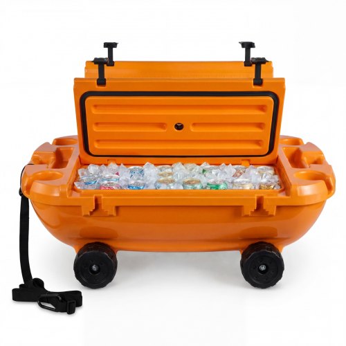

VEVOR Floating Cooler, 40 QT Floating Ice Chest with Dry Storage, Wheels & Tow Rope, Premium LLDPE Amphibious Drink Cooler for Water & Land, Cruise Stable on Lake, River, Pool, Beach, Kayak, Orange