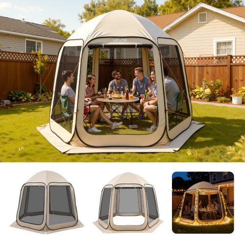 

VEVOR Screen House Tent, 10 x 9.2 ft, 4-8 Person Pop Up Screen Tent, Portable Screened in Canopy with Carry Bag, Netting Sides, Ground Stakes, for Garden, Patio, Backyard, Outdoor Activities, Beige