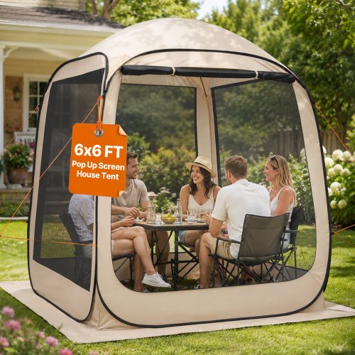 VEVOR Screen House Tent, 6 x 6 ft, 4-6 Person Pop Up Screen Tent, Portable Screened in Canopy with Carry Bag, Netting Sides, Ground Stakes, for Garden