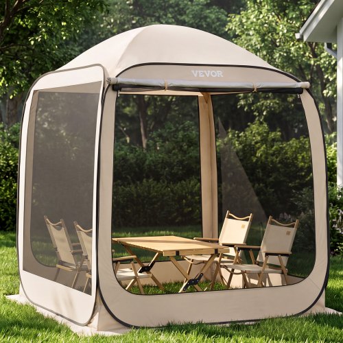 VEVOR Screen House Tent, 6 x 6 ft, 4-6 Person Pop Up Screen Tent with Extended Awning, Portable Screened in Canopy with Carry Bag, Netting Sides, for