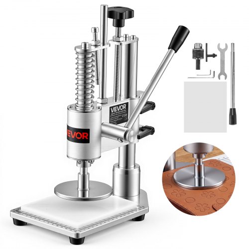 Vevor Leather Punching Machine 3.94 X 3.94 In Manual Leather Hole Puncher, Hand Punch Press, 352.74 Lbs Pressure, 1.57 In Stroke, Chuck Fixation, Stur-image