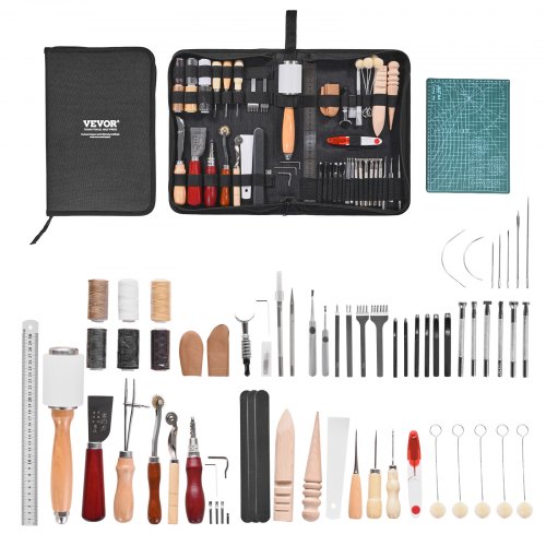 

VEVOR Leather Working Tools Kit 59 PCS Engraving Punching Stamping Sewing Tools
