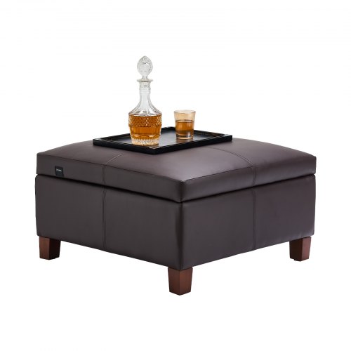 

VEVOR 28 in Square Leather Ottoman with Storage Coffee Table for Living Room