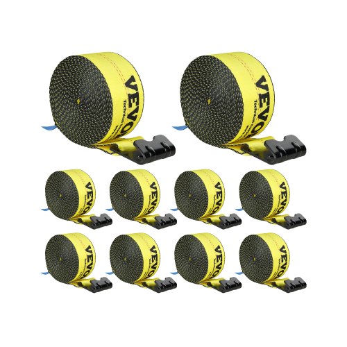 

VEVOR Winch Straps, 4" x 30', 6000 lbs Load Capacity, 18000 lbs Break Strength, Truck Straps with Flat Hook, Flatbed Tie Downs Cargo Control for Trailers, Farms, Rescues, Tree Saver, Yellow (10 Pack)