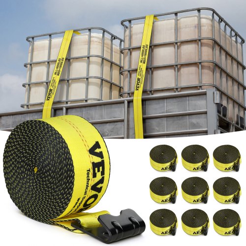 VEVOR Winch Straps, 4" x 30', 6000 lbs Load Capacity, 18000 lbs Break Strength, Truck Straps with Flat Hook, Flatbed Tie Downs Cargo Control for Trail