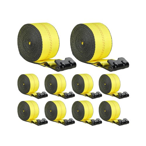 

VEVOR Winch Straps, 4" x 40', 6000 lbs Load Capacity, 18000 lbs Break Strength, Truck Straps with Flat Hook, Flatbed Tie Downs Cargo Control for Trailers, Farms, Rescues, Tree Saver, Yellow (10 Pack)