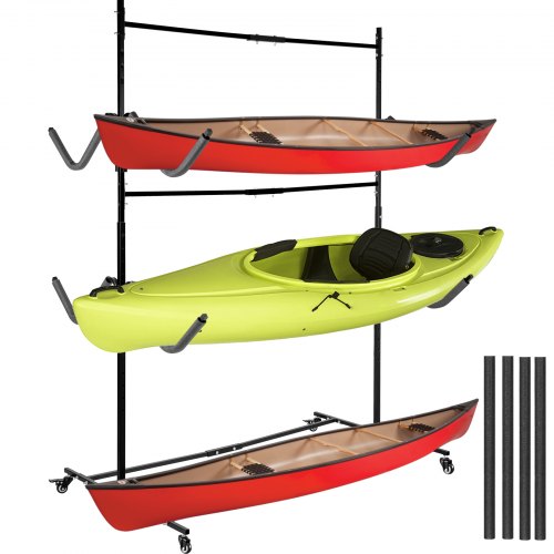 

VEVOR Kayak Storage Freestanding Kayak Storage Rack, 300 LBS Load-Bearing Capacity Kayak Hanger for Indoor/Outdoor Use, 100 LBS Per Layer Paddle Board Rack, 3 Layers Kayak Storage Rack for 6 Canoes