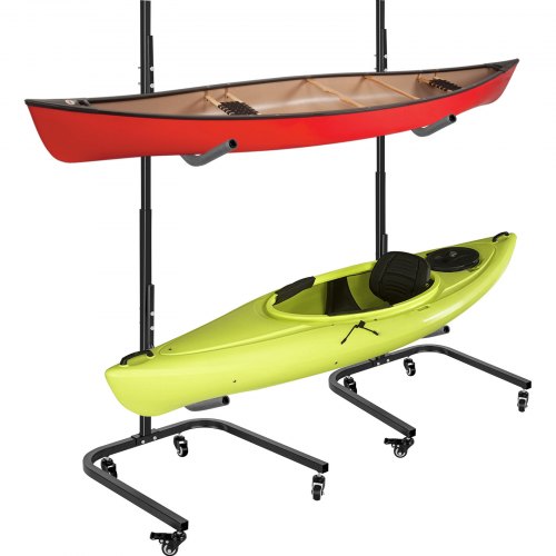 VEVOR Freestanding Kayak Storage Rack, 200 LBS Load-Bearing Capacity, 100 LBS Per Level, Dual Stand with Wheels for Two-Kayak, SUP, Canoe & Paddleboard for Indoor, Outdoor, Garage, Shed, or Dock