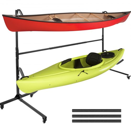 VEVOR Freestanding Kayak Storage Rack, 200 LBS Weight Capacity, Adjustable Height, Dual Stand for Two-Kayak, SUP, Canoe & Paddleboard for Indoor, Outdoor, Garage, Shed, or Dock