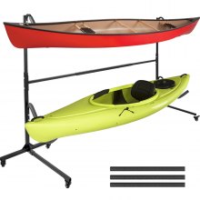 2 layer Kayak Storage Rack Heavy Duty 200lbs for Paddle Outdoor Indoor w/6 Wheel