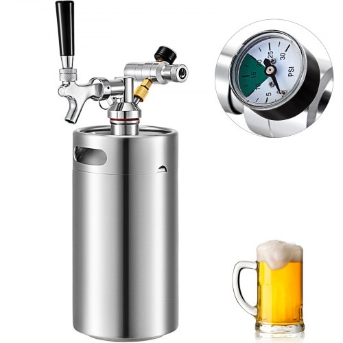 Vevor 135oz Stainless Steel Portable Beer Keg Dispenser Kegerator Kit Home Brew