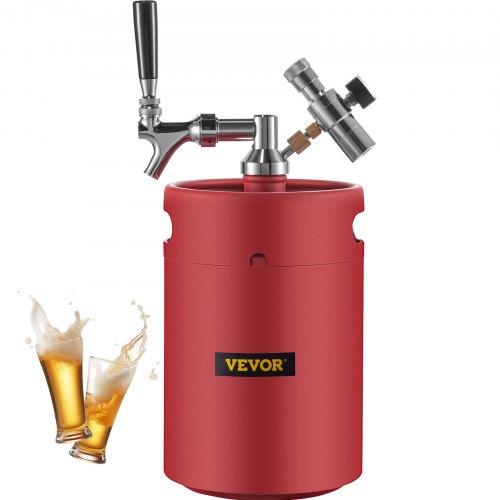 

VEVOR Beer Growler Tap System, 5L Pressurized Beer Growler, 170 Oz Mini Keg, 304 Stainless Steel Mini Keg Growler, Comes with Dual Pressure Display CO2 Regulator Faucet 20\" Beer Hose Relief Ring, Red