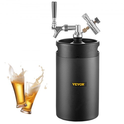 

VEVOR Beer Growler Tap System, 270Oz Mini Keg, 8L Pressurized Beer Growler, 304 Stainless Steel Mini Keg Growler, Comes with Dual Pressure Display CO2 Regulator Faucet 20" Beer Hose Relief Ring, Black