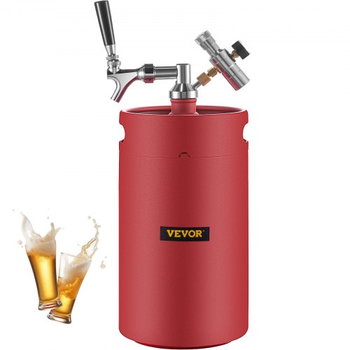 

VEVOR Beer Growler Tap System, 270Oz Mini Keg, 8L Pressurized Beer Growler, 304 Stainless Steel Mini Keg Growler, Comes with Dual Pressure Display CO2 Regulator Faucet 20" Beer Hose Relief Ring, Red