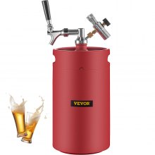 VEVOR Beer Dispenser Mini Beer Keg Draft Beer Growler for Home 270Oz 8L Red