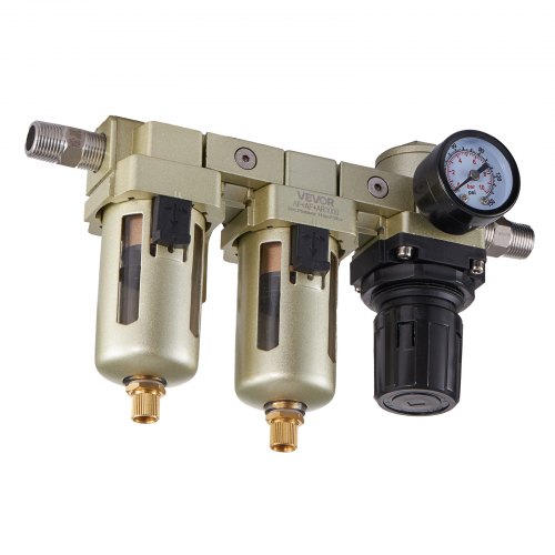 

VEVOR Air Compressor Filter Regulator, 3/8" NPT Dual Stage Air-Drying System with 25μm + 5μm Brass Filter Element, Semi-Auto Drain Air Compressor Water Separator 145PSI Max Working Pressure, Poly Bowl