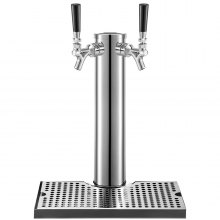 VEVOR Beer Tower, Dual Faucet Tap Kegerator Tower, Stainless Steel Draft Beer Tower with 12" x 7" Drip Tray, 3" Dia. Column Beer Dispenser Tower, Beer Tower Kit with Hose, Wrench, Cover for Home & Bar