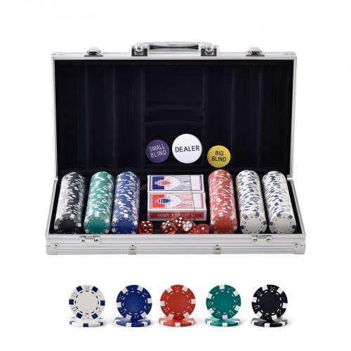 Vevor Poker Chip Set, 300-Piece Poker Set, Complete Poker Playing Game Set with Aluminum Carrying Case, 11.5 Gram Casino Chips, Cards, Buttons and Dices, for Texas Hold'em, Blackjack, Gambling