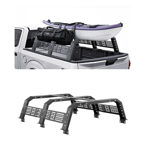 VEVOR Overland Truck Bed Rack, 54.3-68.3 in Width, Adjustable Overland Bed Cargo Rack with Sidebar and 900 lbs Static Load Capacity, Heavy Duty Steel,