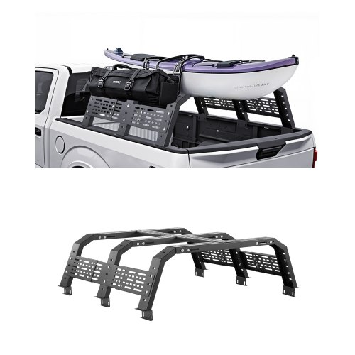 

VEVOR Overland Truck Bed Rack, 125-172.5 cm Width, Adjustable Overland Bed Cargo Rack with Sidebar, 408.2 kg Static Load Capacity, Heavy Duty Steel, for Mid-Size Trucks, Fit Tacoma / Gladiator JT