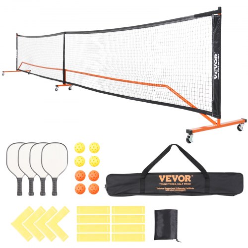

VEVOR Pickleball Net Set, 22FT Regulation Size Portable Pickleball System with Bags, Balls, Paddles, Wheels, and Court Lines, Weather Resistant Metal Frame & PE Net, for Outdoor Backyard Driveway