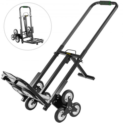 Stair Climbing Cart 330lbs, Portable Stair Folding Trolley W/ Backup Wheels