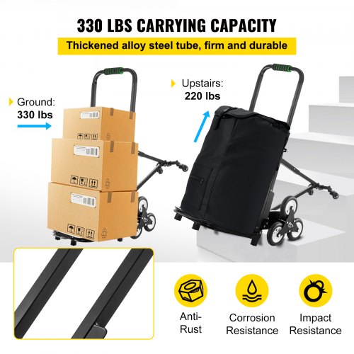 Heavy Duty with 6 Wheels Portable Folding Trolley for Upstairs Cargo Transportation Solid Rubber Tires-330 lbs Barrow Hand Truck Yosoo Health Gear Stair Climber Hand Truck