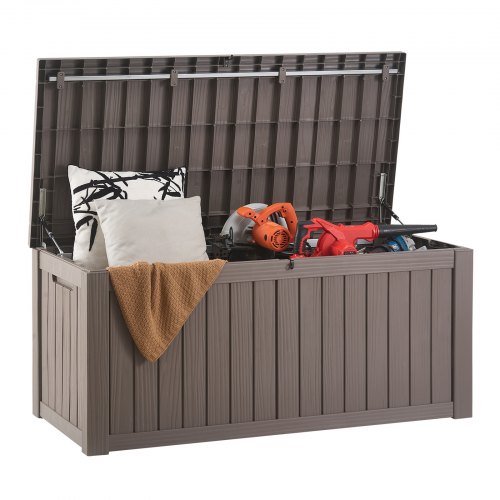 

VEVOR Outdoor Storage Box, 120 Gallon Resin Deck Box, Lockable Backyard Toy and Towel Storage Cabinet Waterproof, for Patio Furniture Cushions, Garden Tools, Pool Supplies & Package Delivery (Grey)