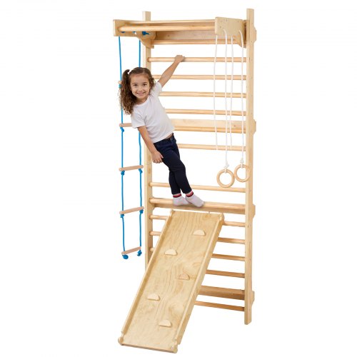 

VEVOR Swedish Ladder Wall Gym 5 in 1 Wooden Indoor Playground Climbing Toys