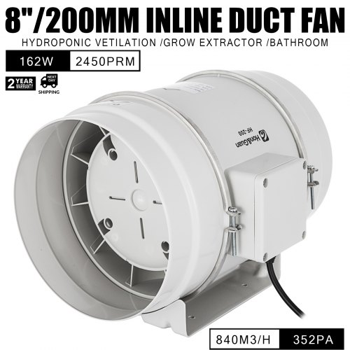 

8in Inline Duct Fan Hydroponic Ventilation Blower 146/162w Bathroom Exhaust