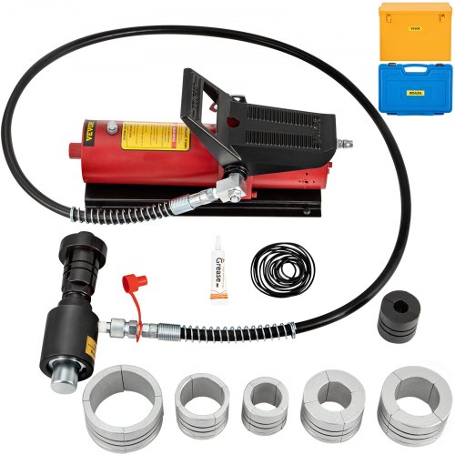 VEVOR Hydraulic Exhaust Pipe Expander, 1-5/8″ to 4-1/4″ Size, 10 T Pedal Pump Included with 4 Dies, 2 Storage Cases for Copper Aluminum Tubes in Car R
