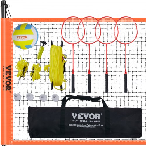 

VEVOR Volleyball and Badminton Set, Outdoor Portable Badminton Net, Adjustable Height Steel Poles, Professional Combo Set with PVC Volleyball, Pump, Carrying Bag, Easy Setup for Backyard Beach Lawn