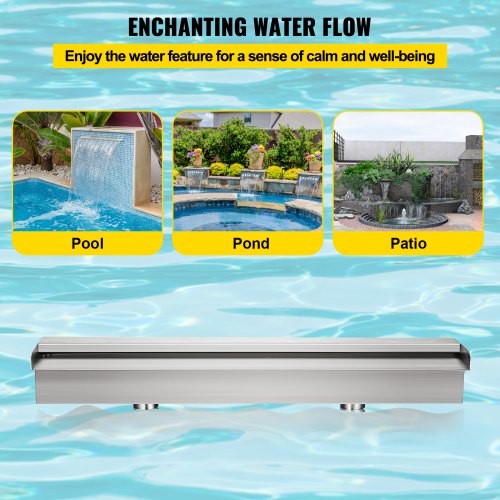 23.6" Waterfall Pool Fountain Stainless Steel Cascade Swimming Pool Decor Pond 