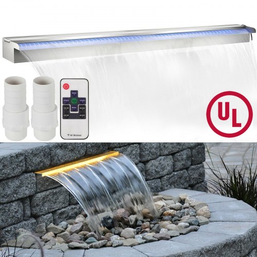11.8"
 x 4.5" x 3.1" Stainless Steel Decorative Waterfall Pool Fountain  With 
LED Strip Light For Garden Pond Indoors And Outdoors