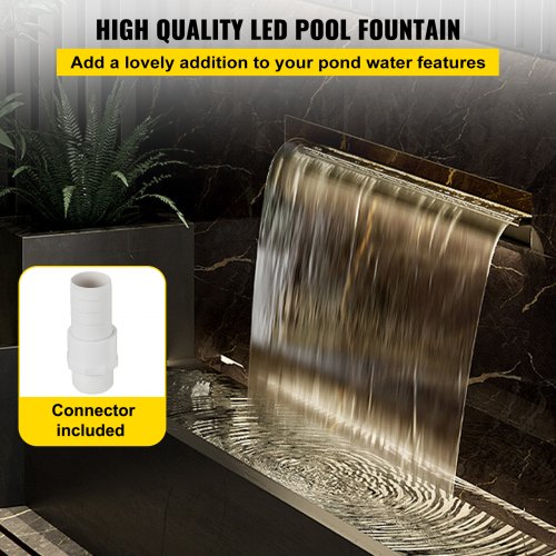 Lighted 11.8" Stainless Steel Spillway Color Changing Garden Outdoor Waterfall 