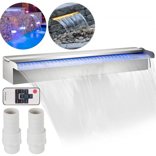 23.6" x 4.5" x 3.1" Stainless Steel Decorative Waterfall Pool Fountain  With LED Strip Light For Garden Pond Indoors And Outdoors