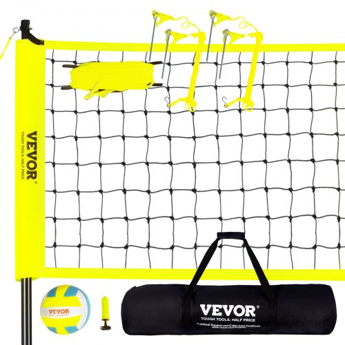 VEVOR Outdoor Portable Volleyball Net System, Adjustable Height Steel Poles, Professional Volleyball Set with PVC Volleyball, Pump, Carrying Bag, Heav
