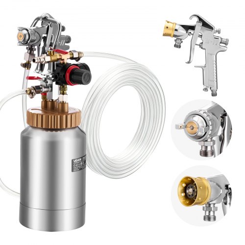 

VEVOR Spray Paint Pressure Pot, 0.5 Gal/2 L Pressure Pot Paint Sprayer, φ1.8mm + φ3mm Two Spray Guns Central Pneumatic Sprays Gun with Two 9.8 FT/3 m Hoses for Furniture, Car, Fence, Max 45 Psi