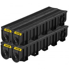 VEVOR Trench Drain System, Channel Drain with Plastic Grate, 5.9x7.5-Inch HDPE Drainage Trench, Black Plastic Garage Floor Drain, 4x39 Trench Drain Grate, with 4 End Caps, for Garden, Driveway-4 Pack