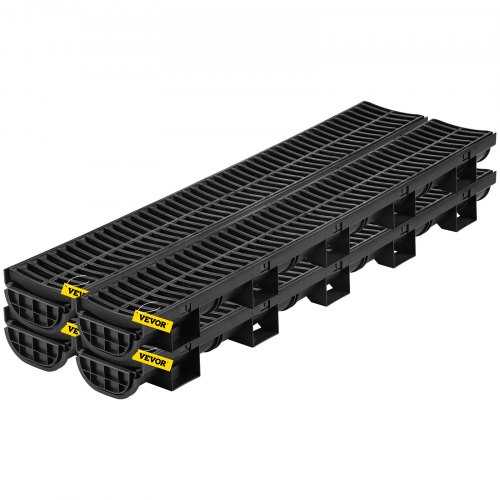 

VEVOR Trench Drain System, Channel Drain with Plastic Grate, 5.7x3.1-Inch HDPE Drainage Trench, Black Plastic Garage Floor Drain, 4x39 Trench Drain Grate, with 4 End Caps, for Garden, Driveway-4 Pack