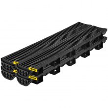 VEVOR Trench Drain System, Channel Drain with Plastic Grate, 5.7x3.1-Inch HDPE Drainage Trench, Black Plastic Garage Floor Drain, 4x39 Trench Drain Grate, with 4 End Caps, for Garden, Driveway-4 Pack