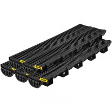 VEVOR Trench Drain System, Channel Drain with Plastic Grate, 5.7x3.1-Inch HDPE Drainage Trench, Black Plastic Garage Floor Drain, 5x39" Trench Drain Grate, With 5 End Caps, For Garden, Driveway-5 Pack