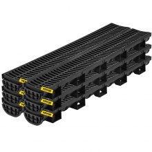 VEVOR Trench Drain System, Channel Drain with Plastic Grate, 5.8x3.1-Inch HDPE Drainage Trench, Black Plastic Garage Floor Drain, 6x39 Trench Drain Grate, with 6 End Caps, for Garden, Driveway-6 Pack